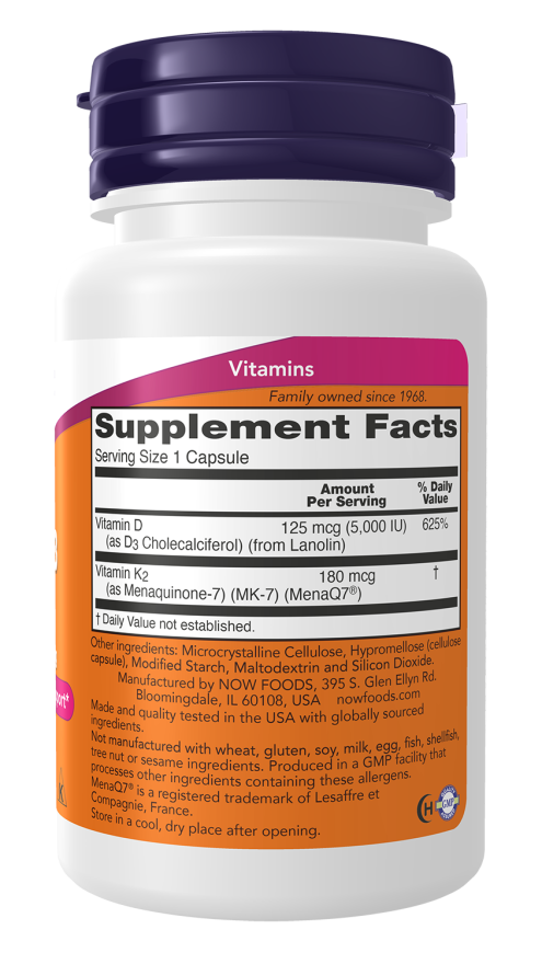NOW Vitamin D3 & K2 60 Capsules