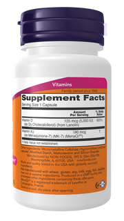 NOW Vitamin D3 & K2 60 Capsules