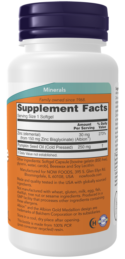 NOW Zinc Glycinate 120 Softgels