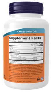 NOW Omega-3, Molecularly Distilled & Enteric Coated Softgels.