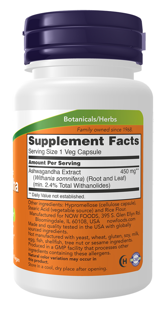 NOW Ashwagandha 450 mg Veg Capsules.