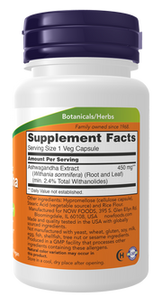 NOW Ashwagandha 450 mg Veg Capsules.